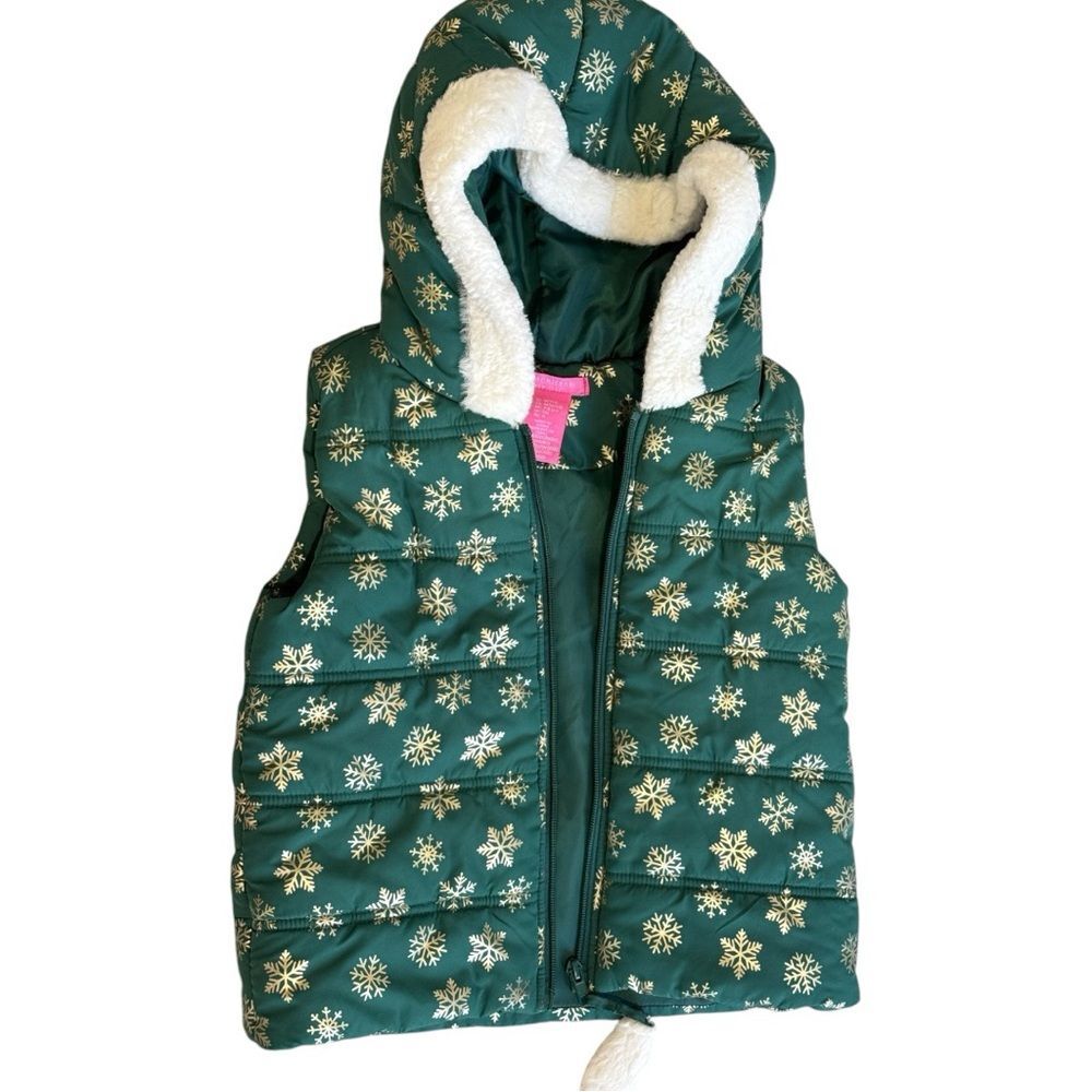 Isaac Mizrahi Green Snowflake Puffer Vest with Hood - Size 7/8